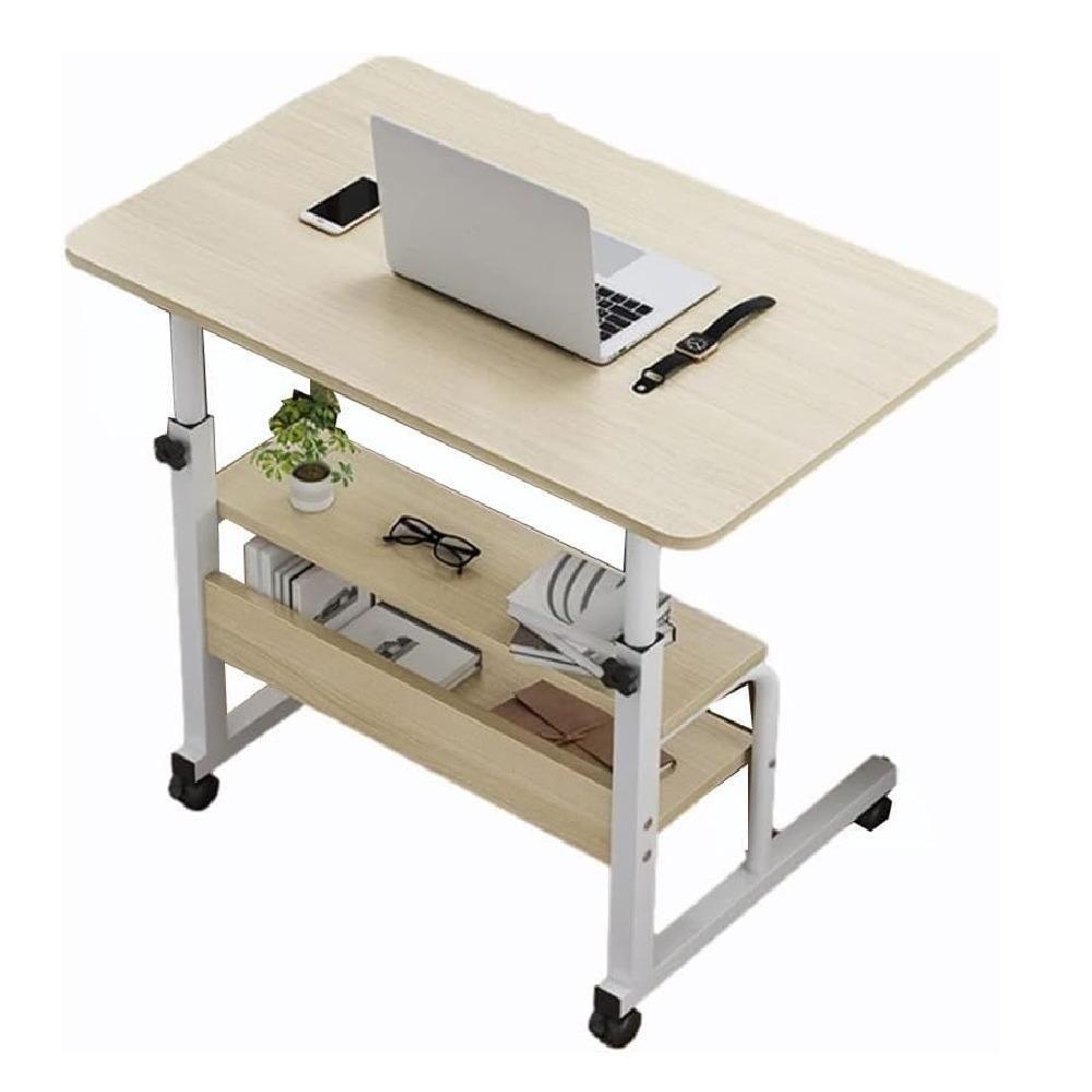 Mesa Para Notebook Ajustável Com 2 Prateleiras E Rodinhas Marfim Yeet
