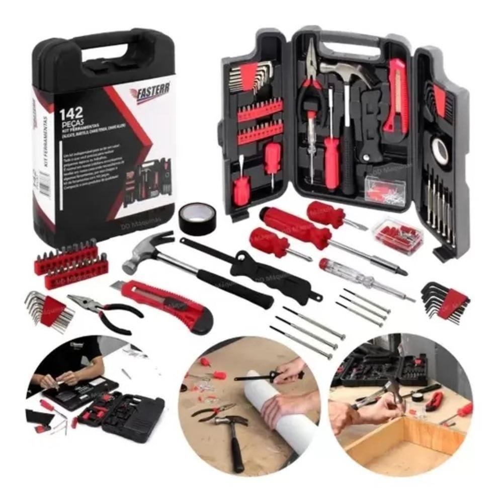 Kit Jogo De Ferramentas Multiuso 142 Peças Com Maleta Para Manutenção Residencial Makeda