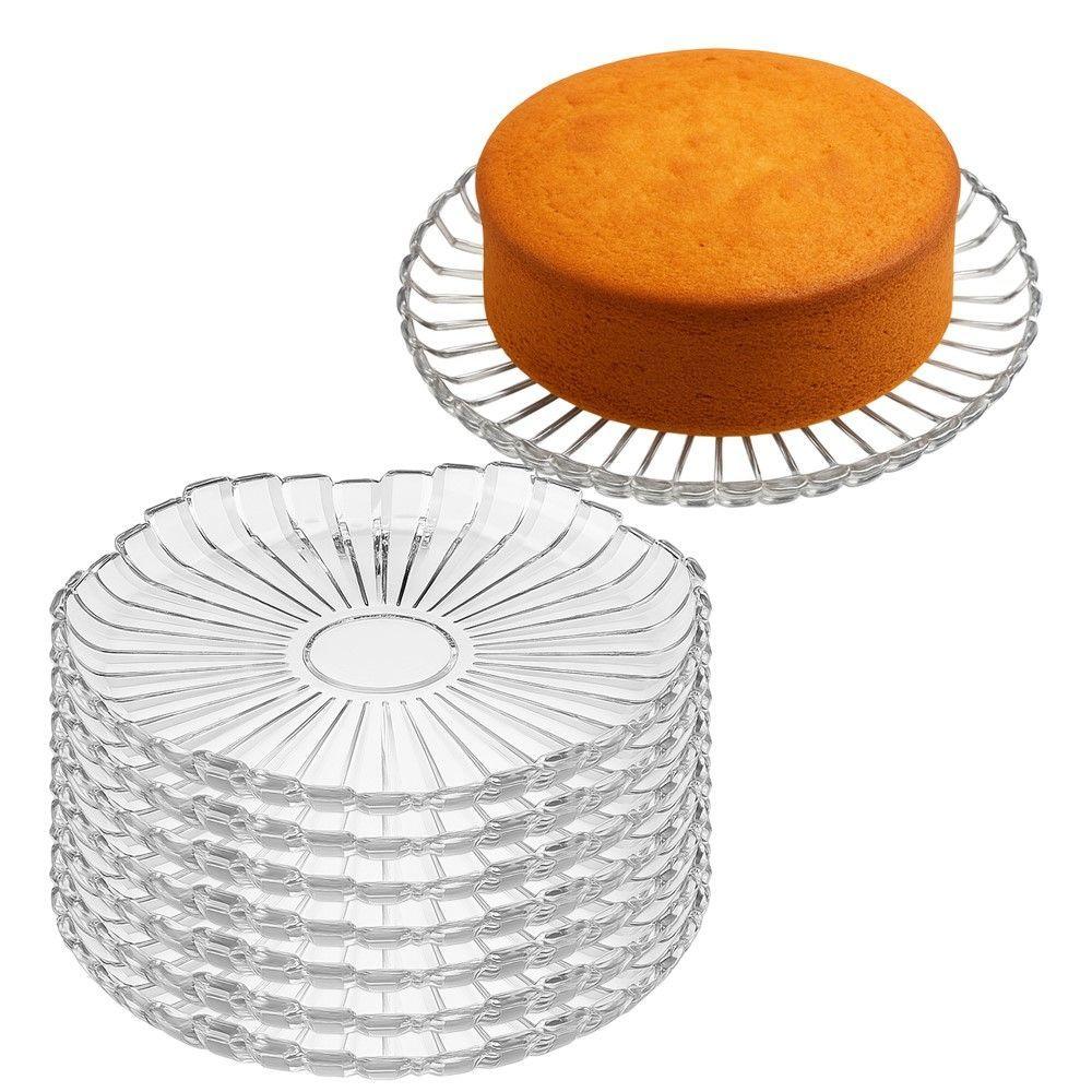 Kit 8 Prato Para Bolo Pequeno Milan De Vidro Transparente Para Doces Em Casa Tem