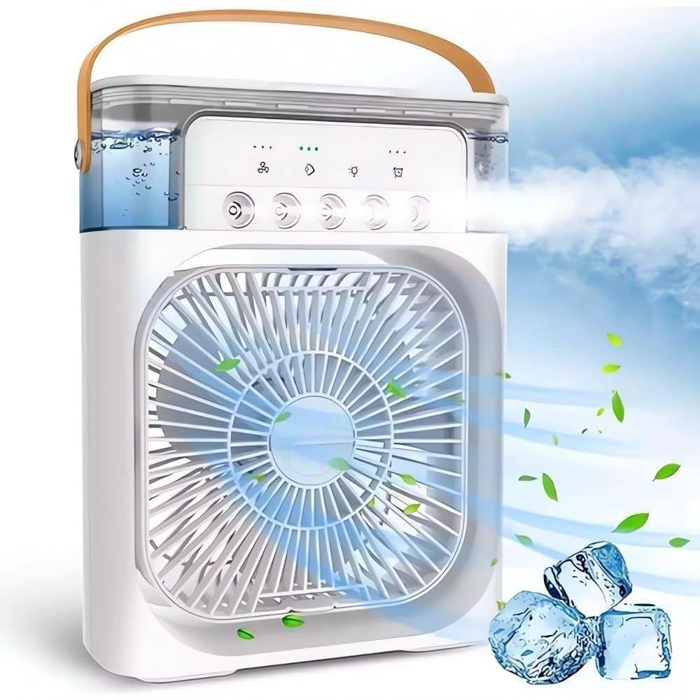 Ventilador Portátil De Mesa Mini Ar Condicionado Umidificador Climatizador Branco Com Led Água