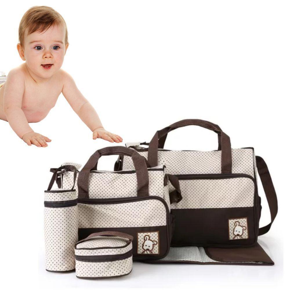 Kit Bolsa Maternidade 5 Peças Com Mochila E Trocador Impermeável Marrom