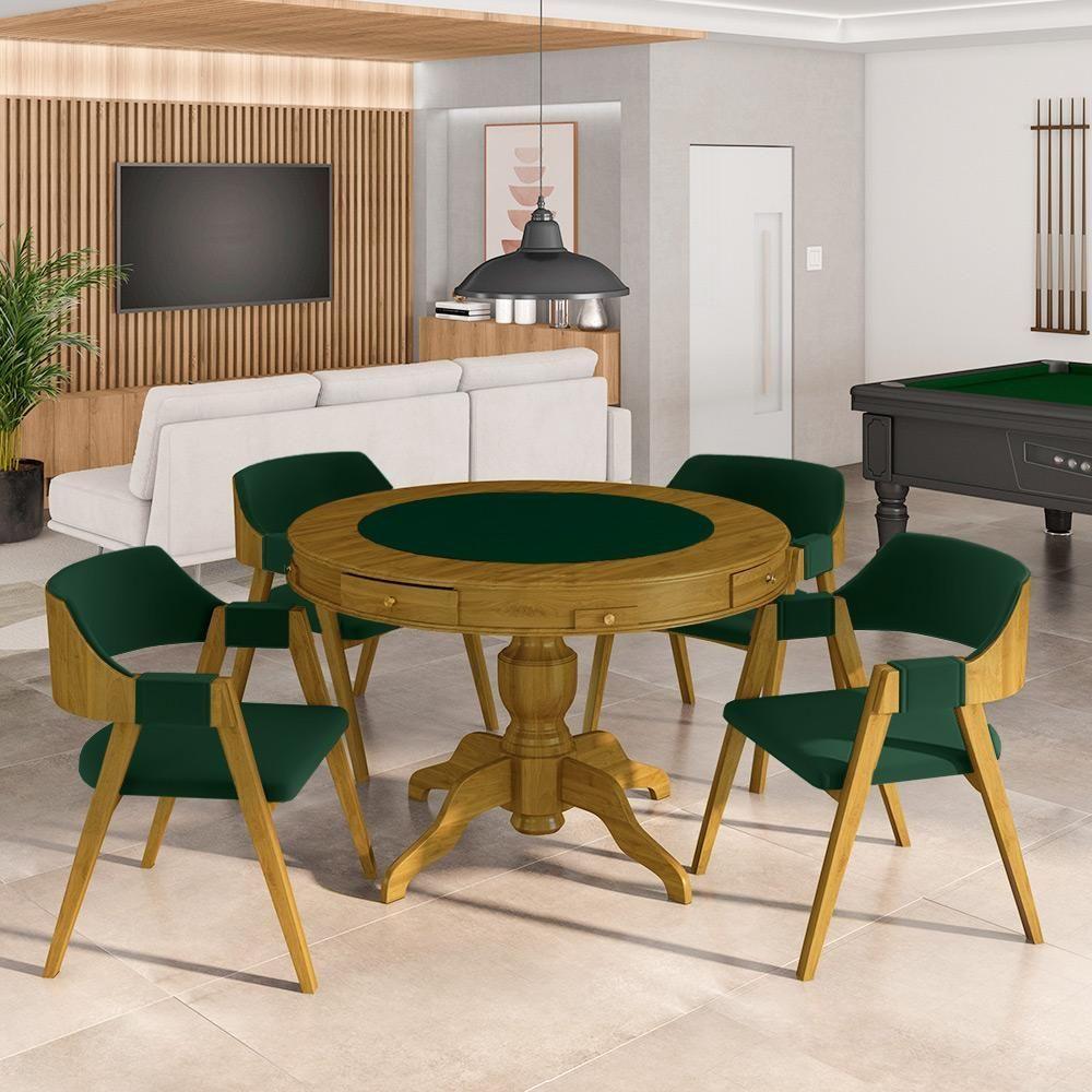 Conjunto Mesa De Jogos Bellagio 4 Lugares Tampo Reversível Mdf Verde-mel Gran Belo