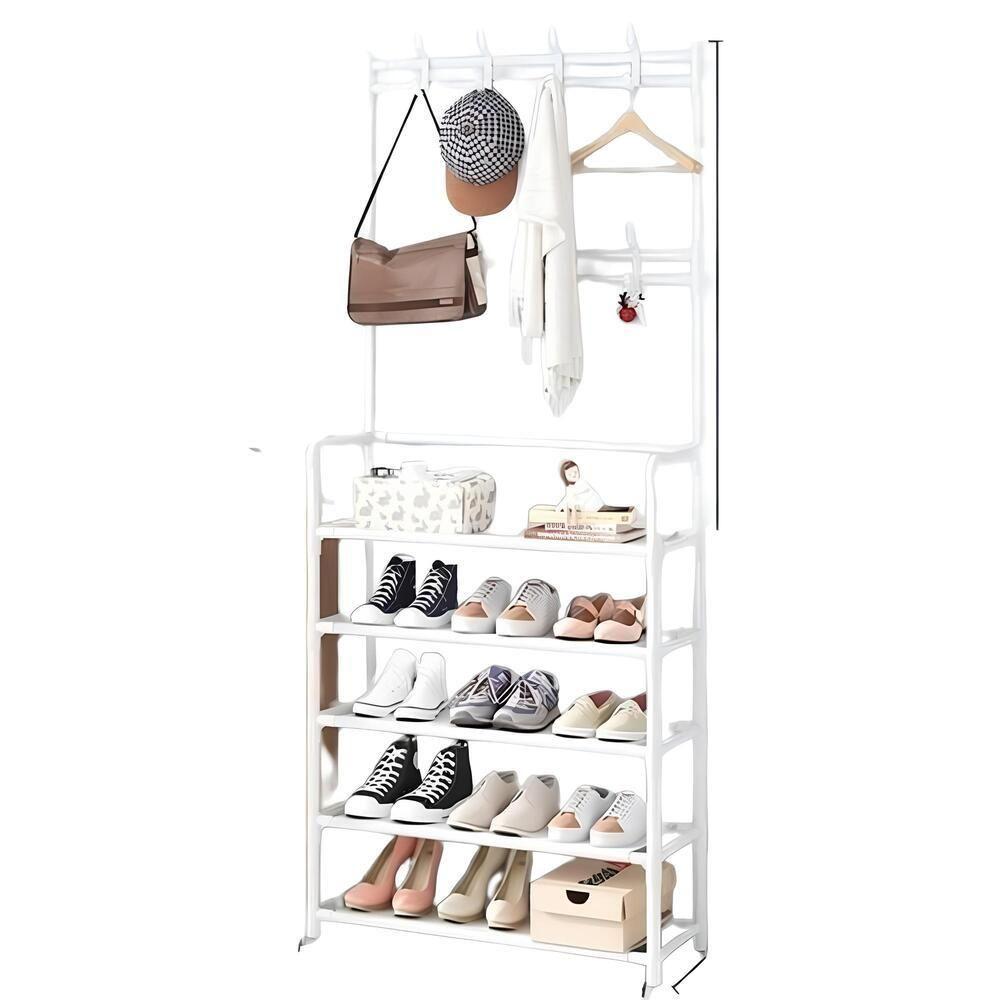 Guarda Roupa Organizador Sapateira E Cabideiro 5 Prateleiras Metal Com Tecido Branco