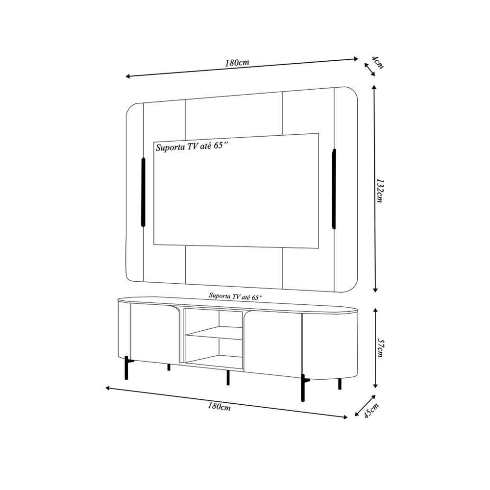 Encontraproduto.com.br - Painel E Bancada Para Tv 65 Deep Com Luminárias Douradas Offwhite G18 Em Mdf Gran Belo