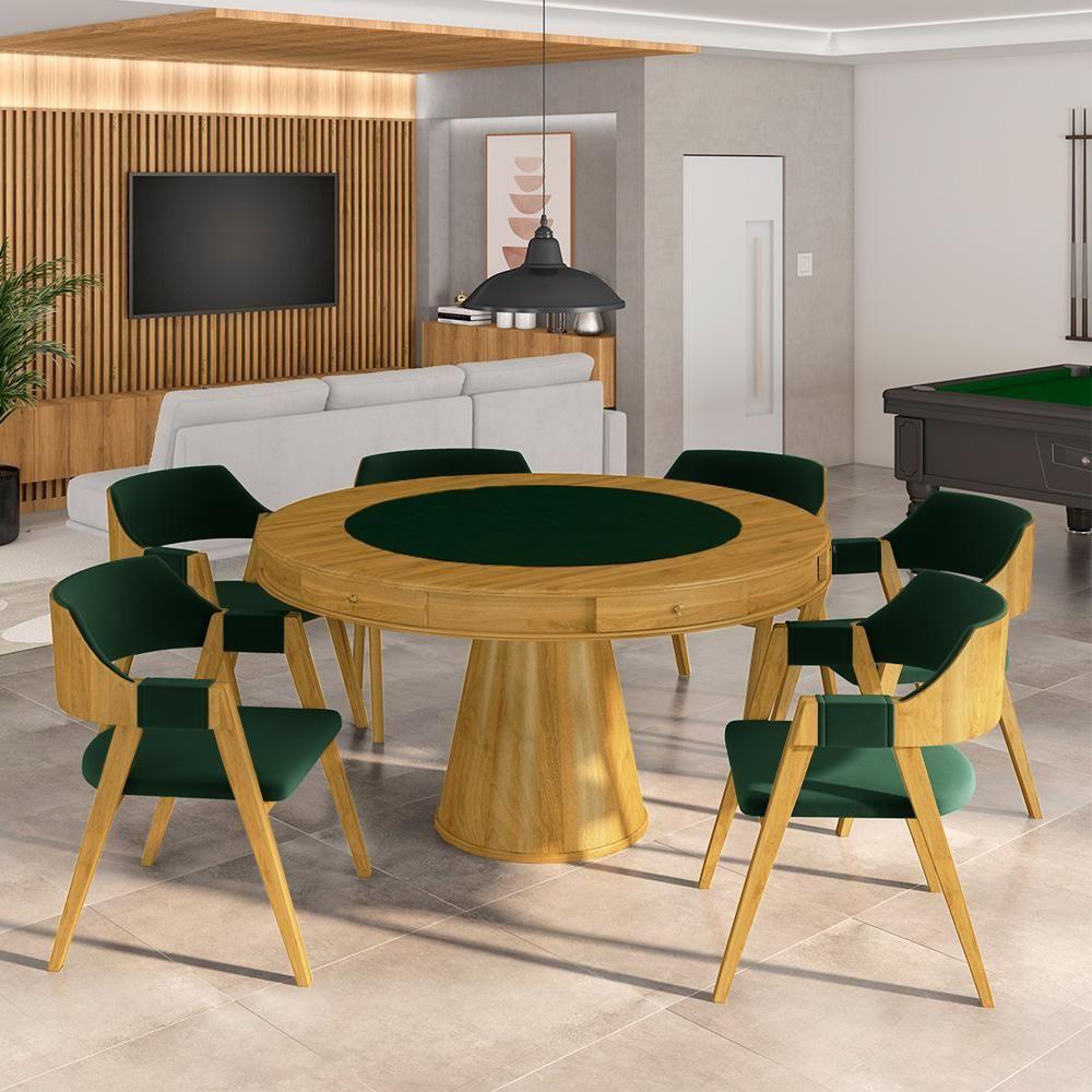 Conjunto Mesa De Jogos Bellagio G42 6 Lugares Tampo Reversível Mdf Verde-mel Gran Belo