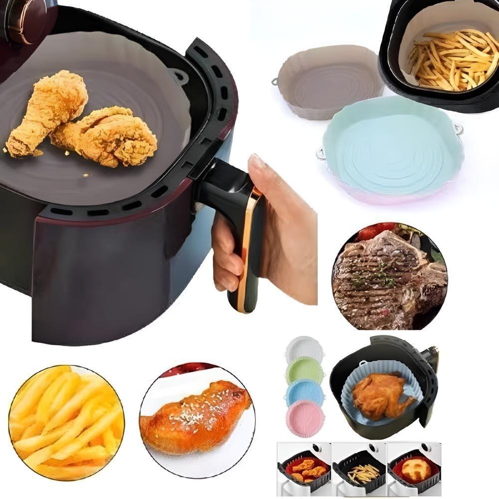 Forma Para Air Fryer De Silicone Antiaderente Assadeira Redonda Multiuso 1,5l