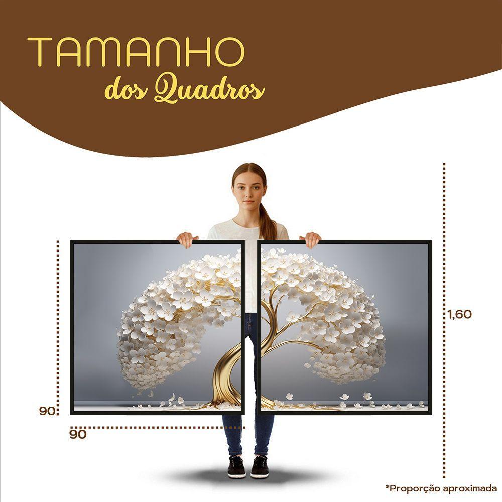 Encontraproduto.com.br - Quadro Decorativo Árvore De Ouro Das Flores Brancas 90x90cm Moldura Freijo Soleil Home Decor