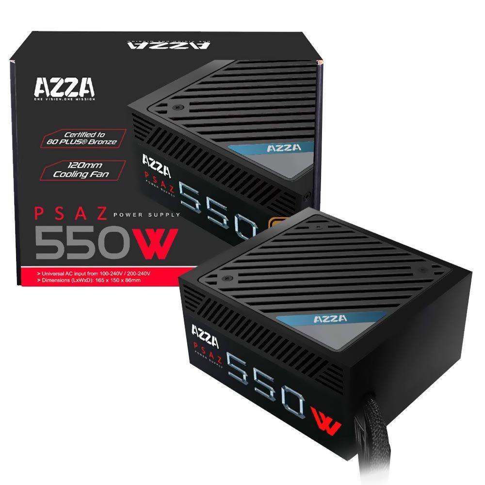 Fonte De Alimentação ATX PSAZ-550W 80 Plus Bronze Não Modular Azza