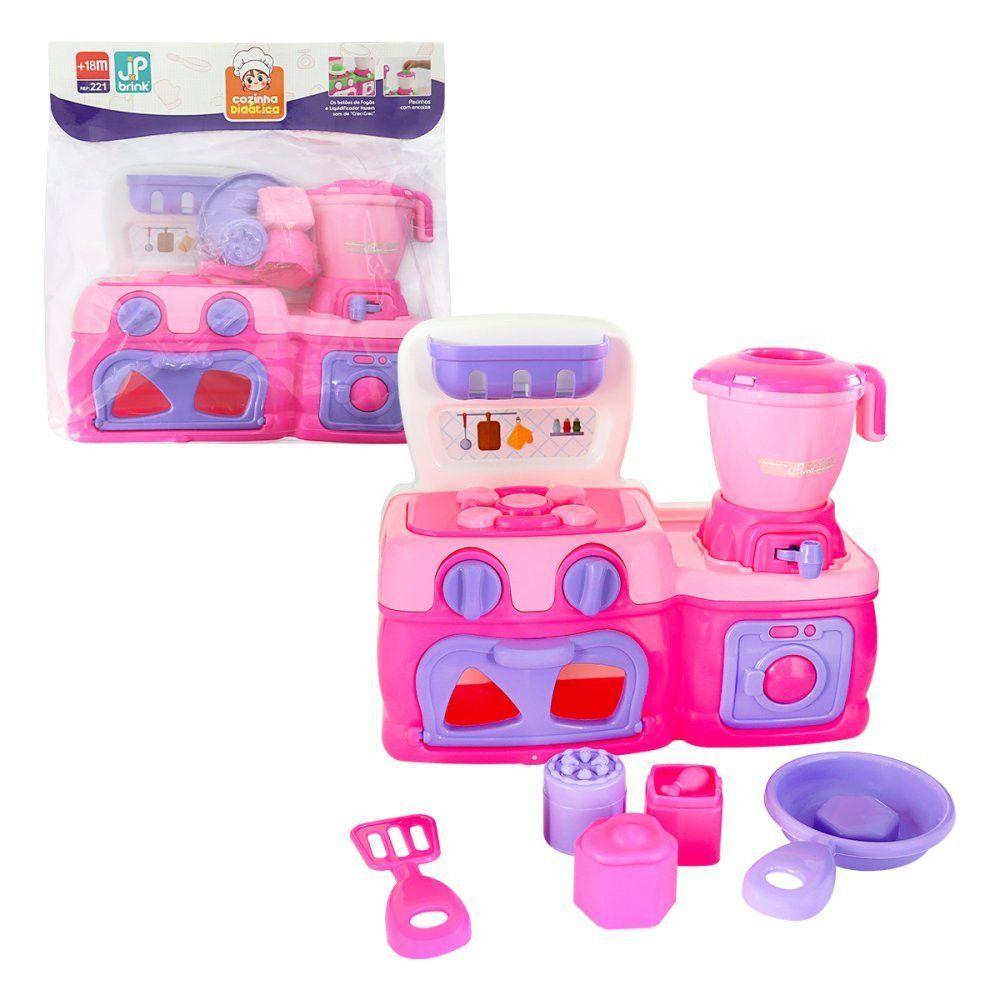 Mini Cozinha Infantil Com Fogão Forno E Acessórios Rosa Com Botões Sonoros Jp Brink