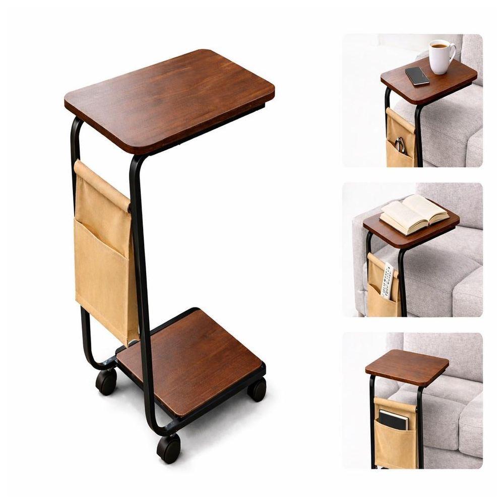 Mesa Lateral Multifuncional Com Rodinhas Retangular Tampo Mdf Estrutura Ferro 40cm Yeet