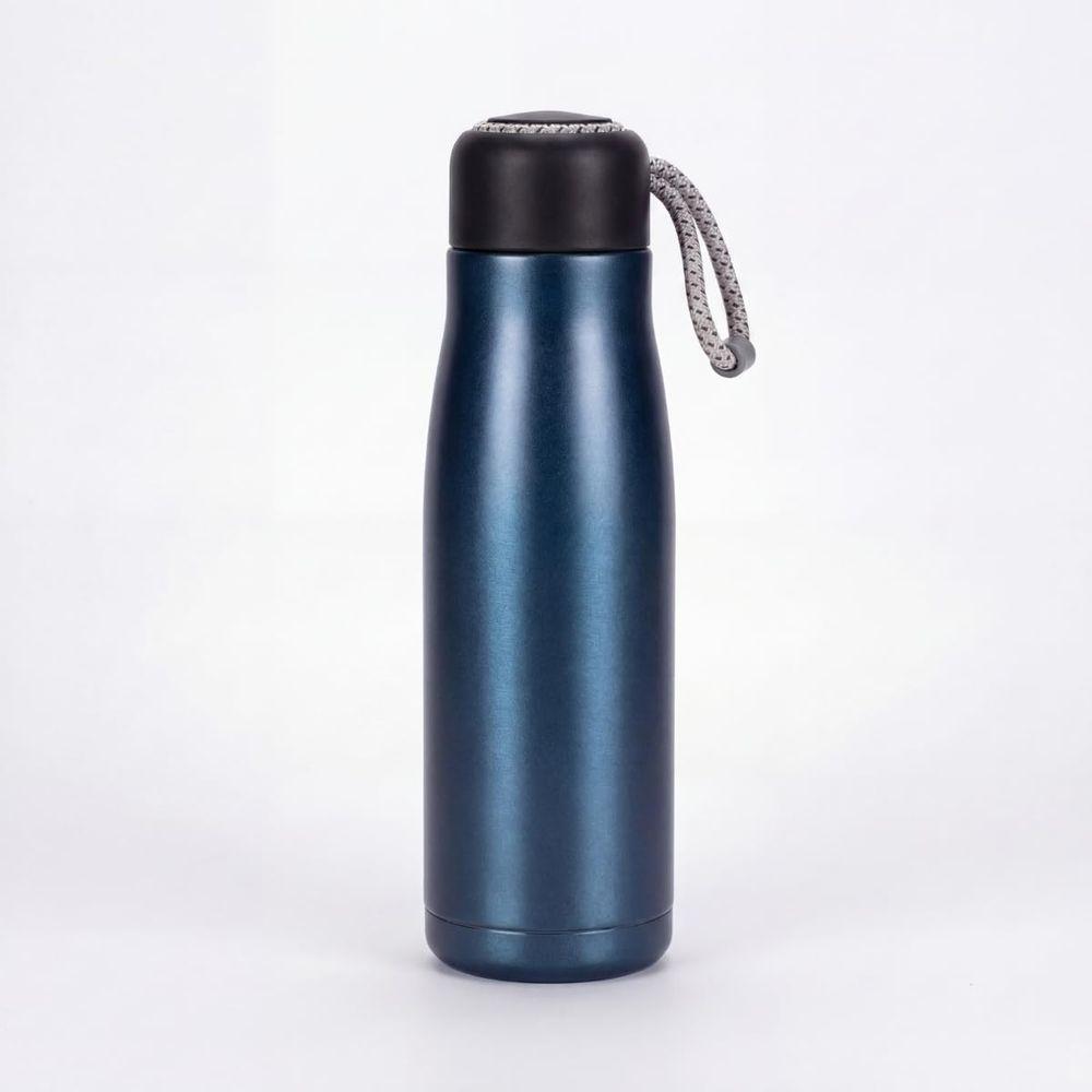 Garrafa Térmica Inox 350ml Ou 500ml Com Alça De Corda Para Bebidas Quentes E Frias Azul