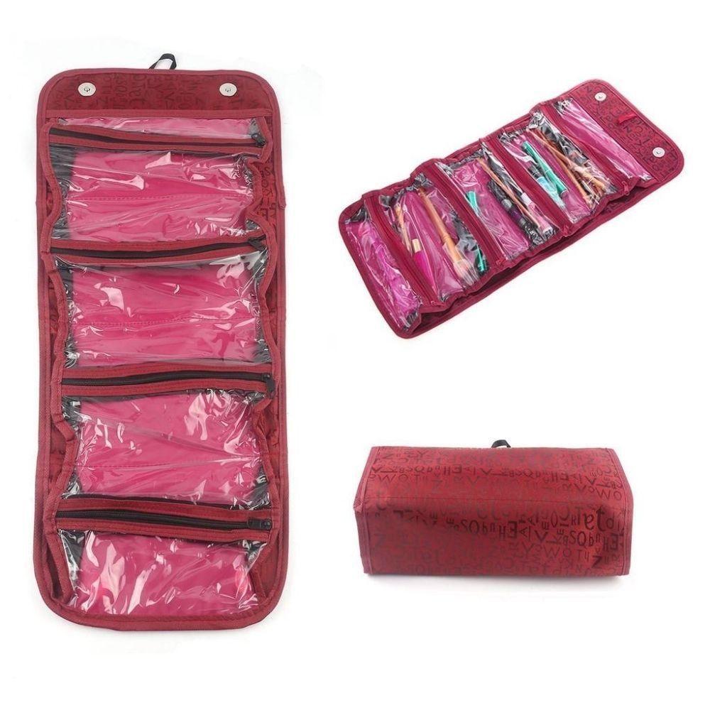 Necessaire Organizadora Dobrável Poliéster 50cm X 25cm Vinho Com 4 Compartimentos