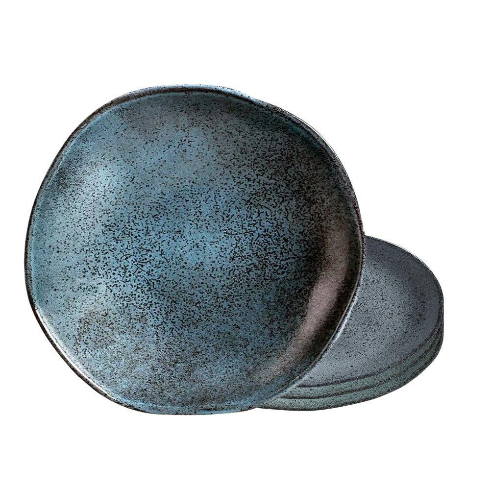 Jogo 4 Prato Fundo Orgânico 21,2cm 600ml Cerâmica Azul Porto Brasil