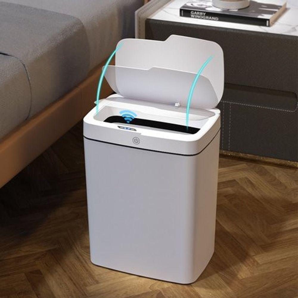 Lixeira Automática Retangular 14l Plástico Abertura Com Sensor Branco Globalmix