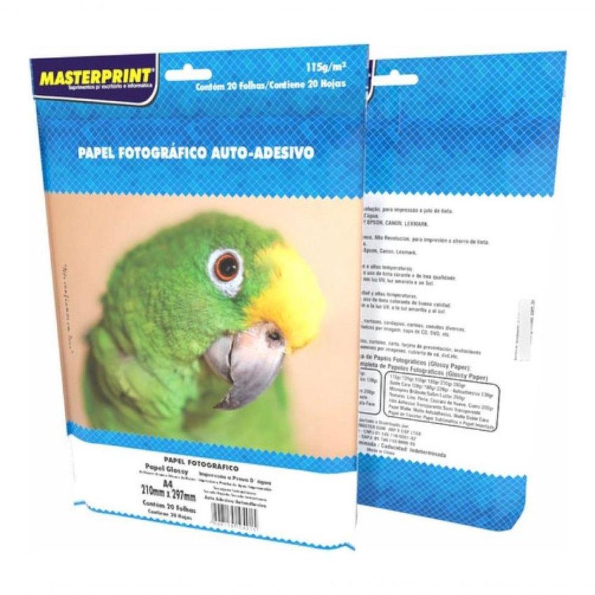Papel Fotográfico Glossy Auto Adesivo 115g A4 Brilhante Prova D'água 20 Folhas Branco - imagem 3
