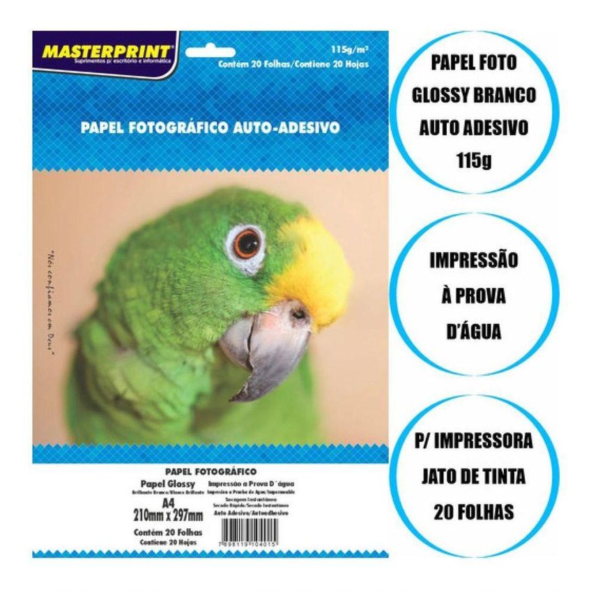 Papel Fotográfico Glossy Auto Adesivo 115g A4 Brilhante Prova D'água 20 Folhas Branco - imagem 4