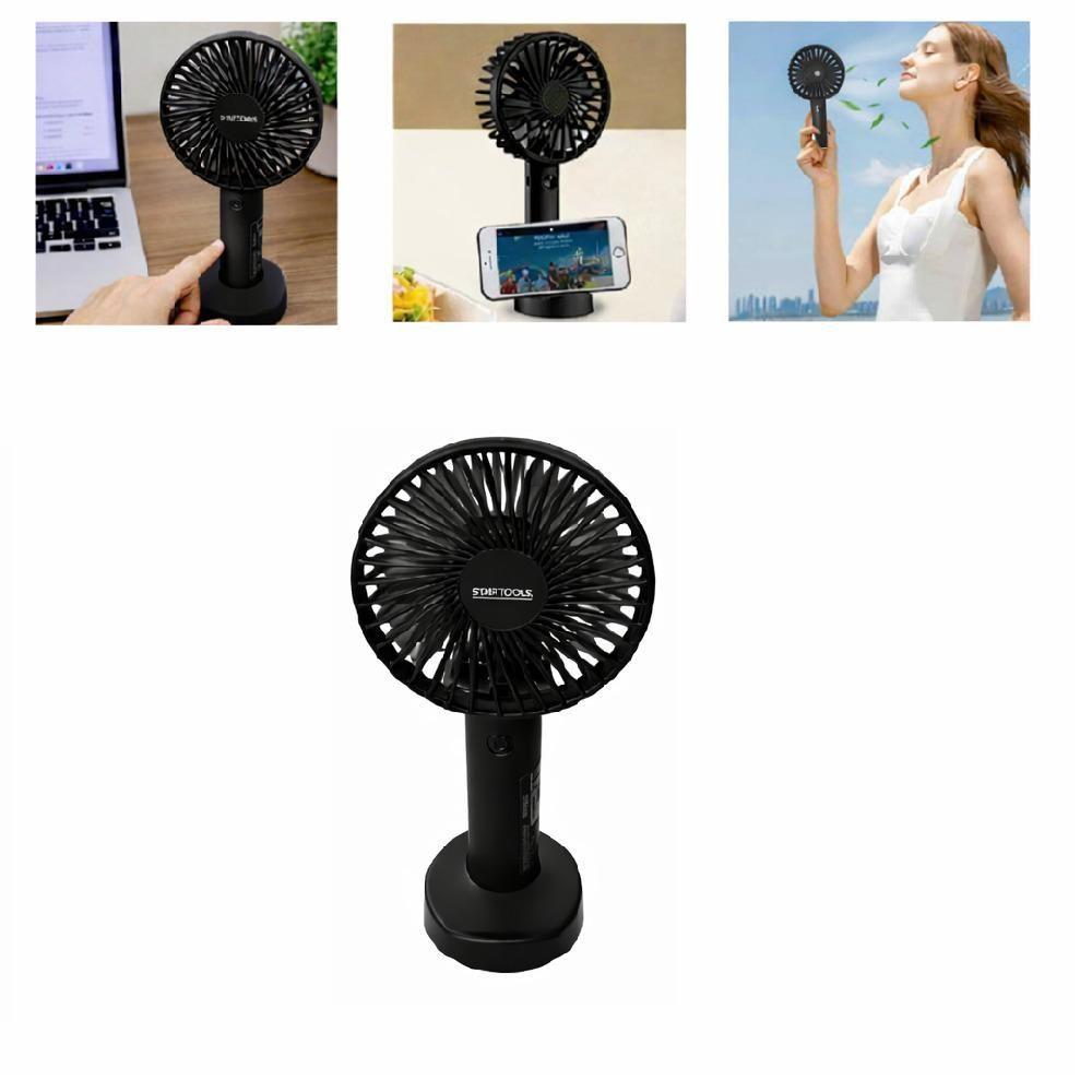 Ventilador Portátil Recarregável De Mesa Com Suporte Para Celular 3 Velocidades Preto
