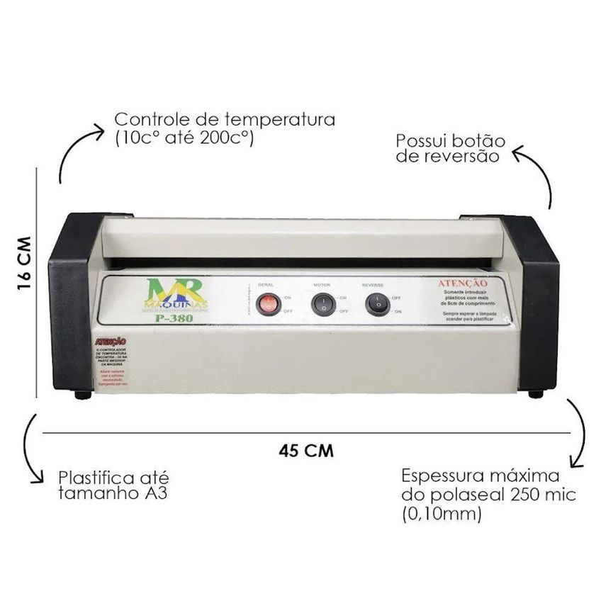 Plastificadora E Poliseladora Profissional P380 Até A3 220v Com Termostato Autoajustável Mr Máquinas - imagem 2