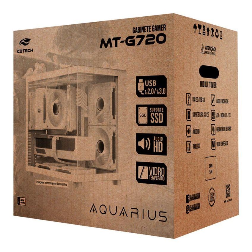 Gabinete Gamer Aquarius Mt-g720wh Compacto Micro Atx Mini Itx Vidro Temperado Branco C3tech - imagem 4