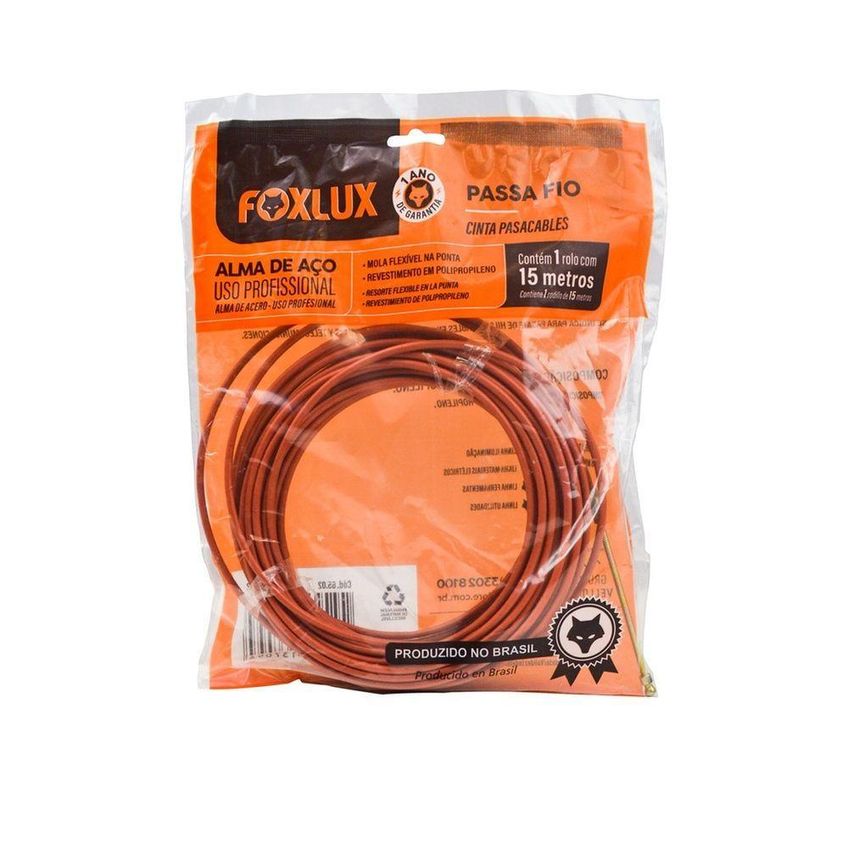 Passa Fio Com Alma De Aço 15m Para Cabos Em Eletrodutos Flexível Laranja Foxlux - imagem 2
