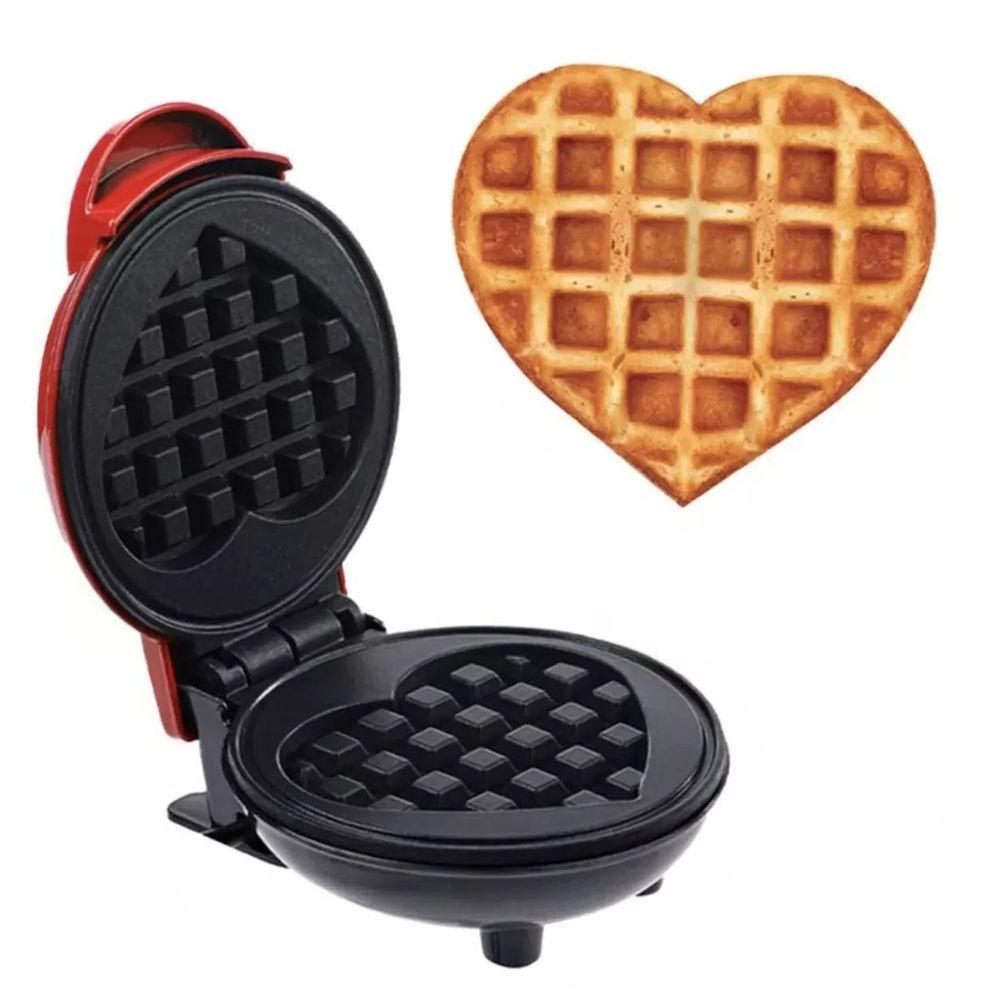 Mini Máquina De Waffle Elétrica Retro Coração Antiaderente Rosa 110v