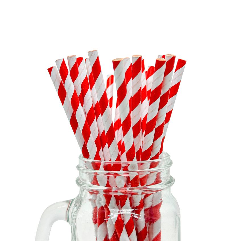 Canudo De Papel Vermelho Listrado Grande 22 Unidades - imagem 3