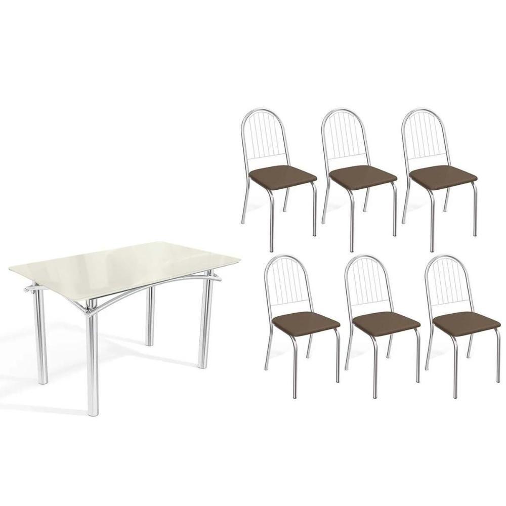 Conjunto De Jantar Elba M004 6 Lugares Tampo Em Mdf Com Vidro 120cm Marrom Kappesberg