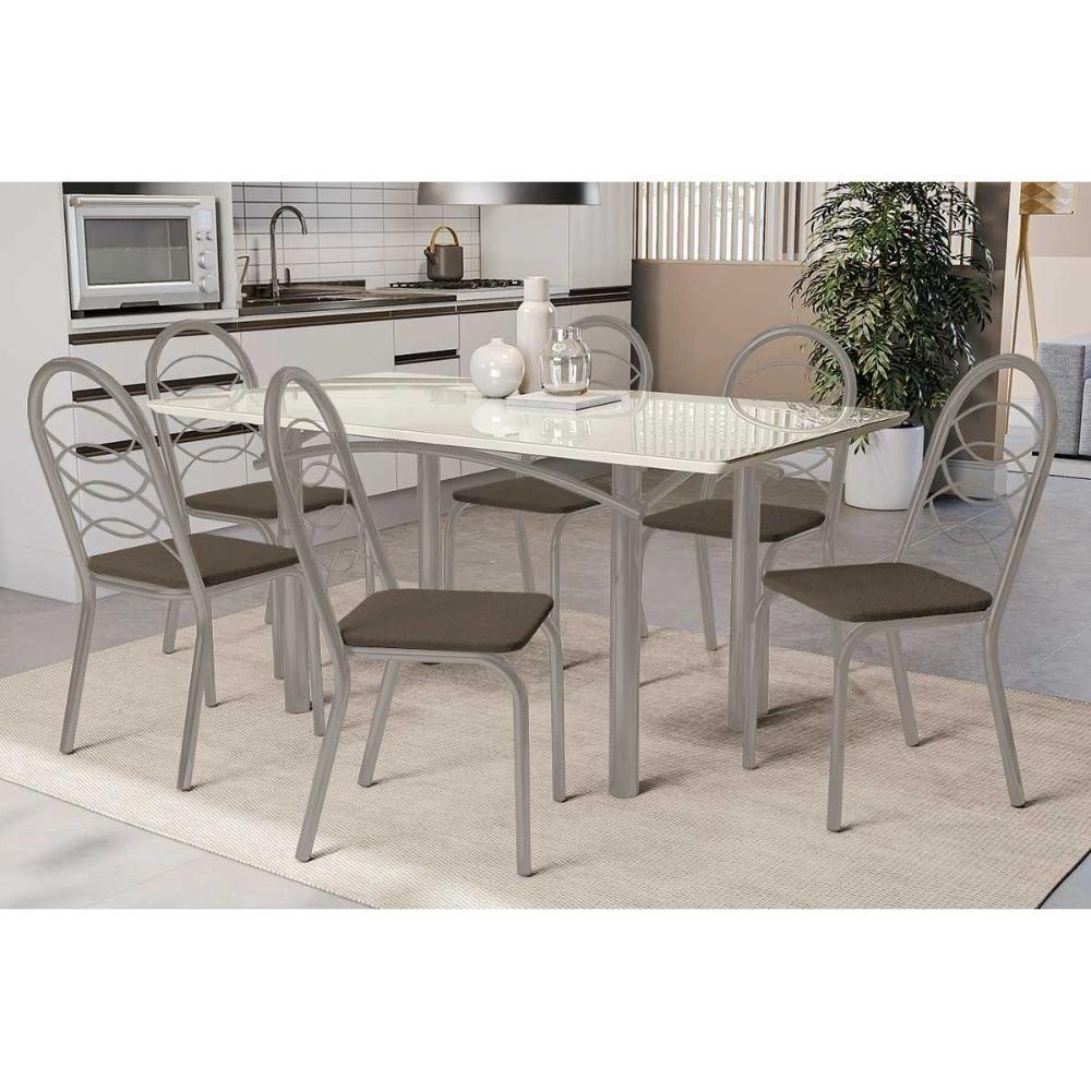 Conjunto De Jantar Elba M004 6 Lugares Tampo Mdp Com Vidro 160cm Marrom Kappesberg