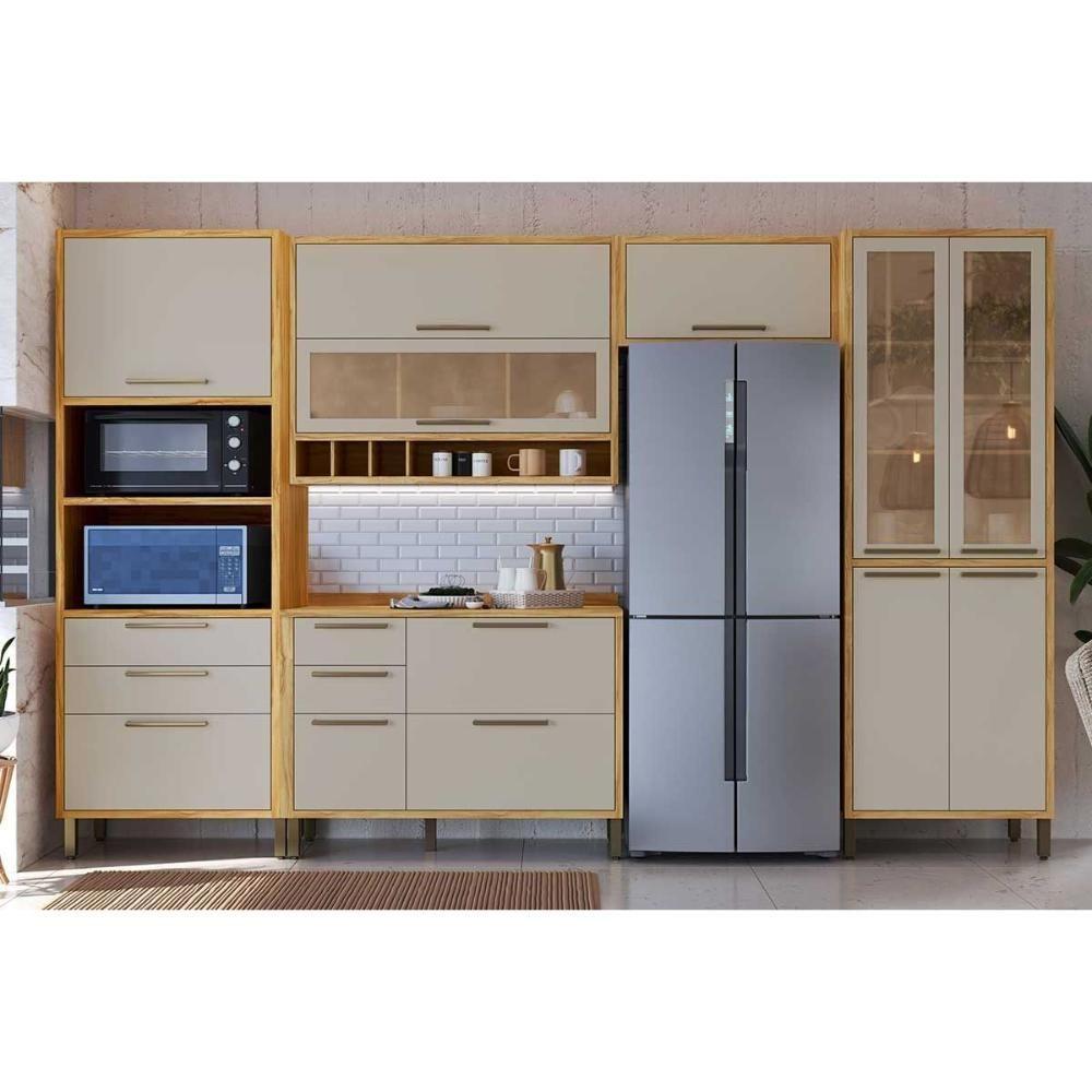 Cozinha Modulada Syrah C5p147 4 Portas 3 Gavetas Mdf Amêndoa-off White Móveis Ronipa