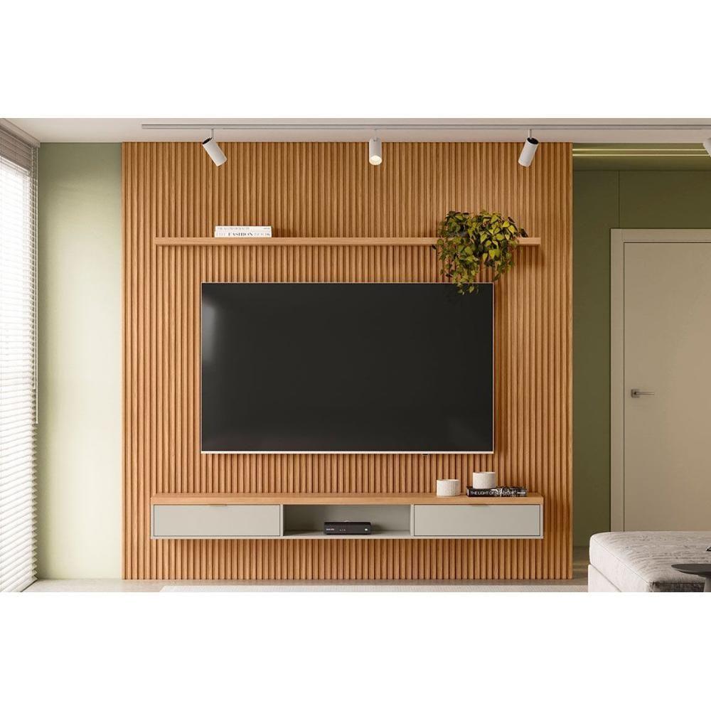 Rack Painel Modular 2.6 Ripado Para Tv Até 90 Polegadas 258cm Nature Off White Linea Brasil