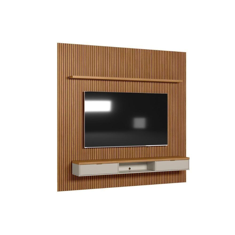 Encontraproduto.com.br - Rack Painel Modular 2.6 Ripado Para Tv Até 90 Polegadas 258cm Nature Off White Linea Brasil