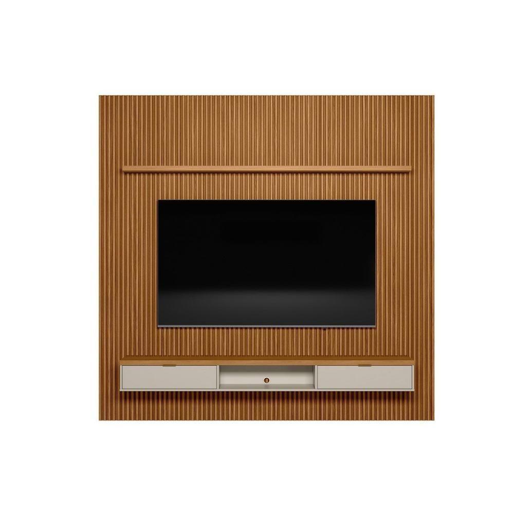 Encontraproduto.com.br - Rack Painel Modular 2.6 Ripado Para Tv Até 90 Polegadas 258cm Nature Off White Linea Brasil