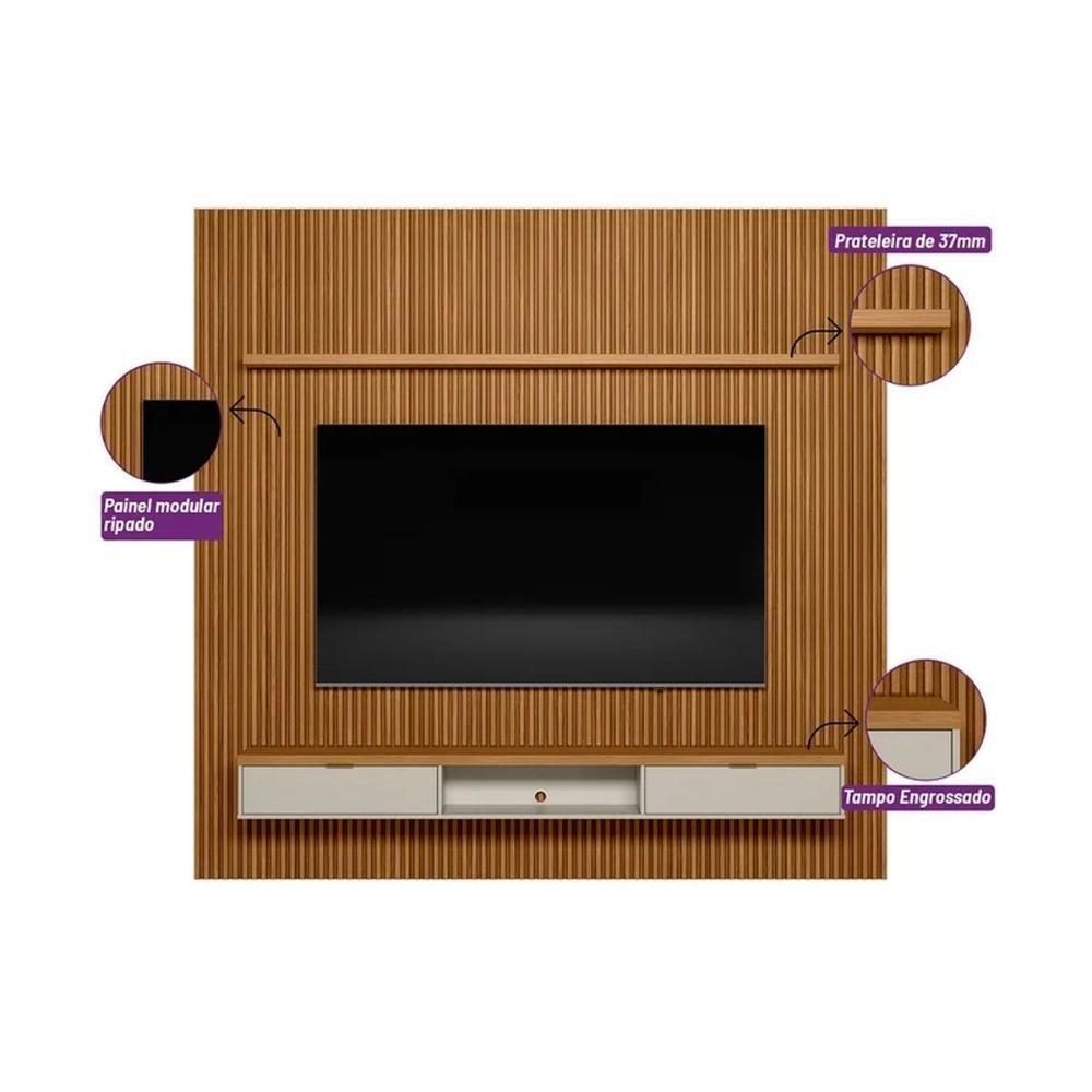Encontraproduto.com.br - Rack Painel Modular 2.6 Ripado Para Tv Até 90 Polegadas 258cm Nature Off White Linea Brasil