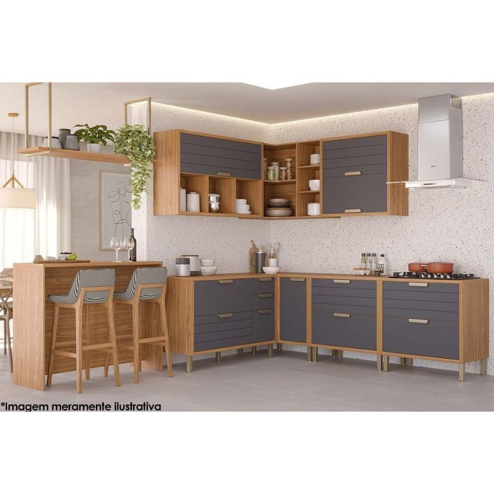 Encontraproduto.com.br - Balcão De Canto Cozinha Estela 1 Porta 1 Prateleira 100% Mdf 92cm Cinamomo Titanium Mgm