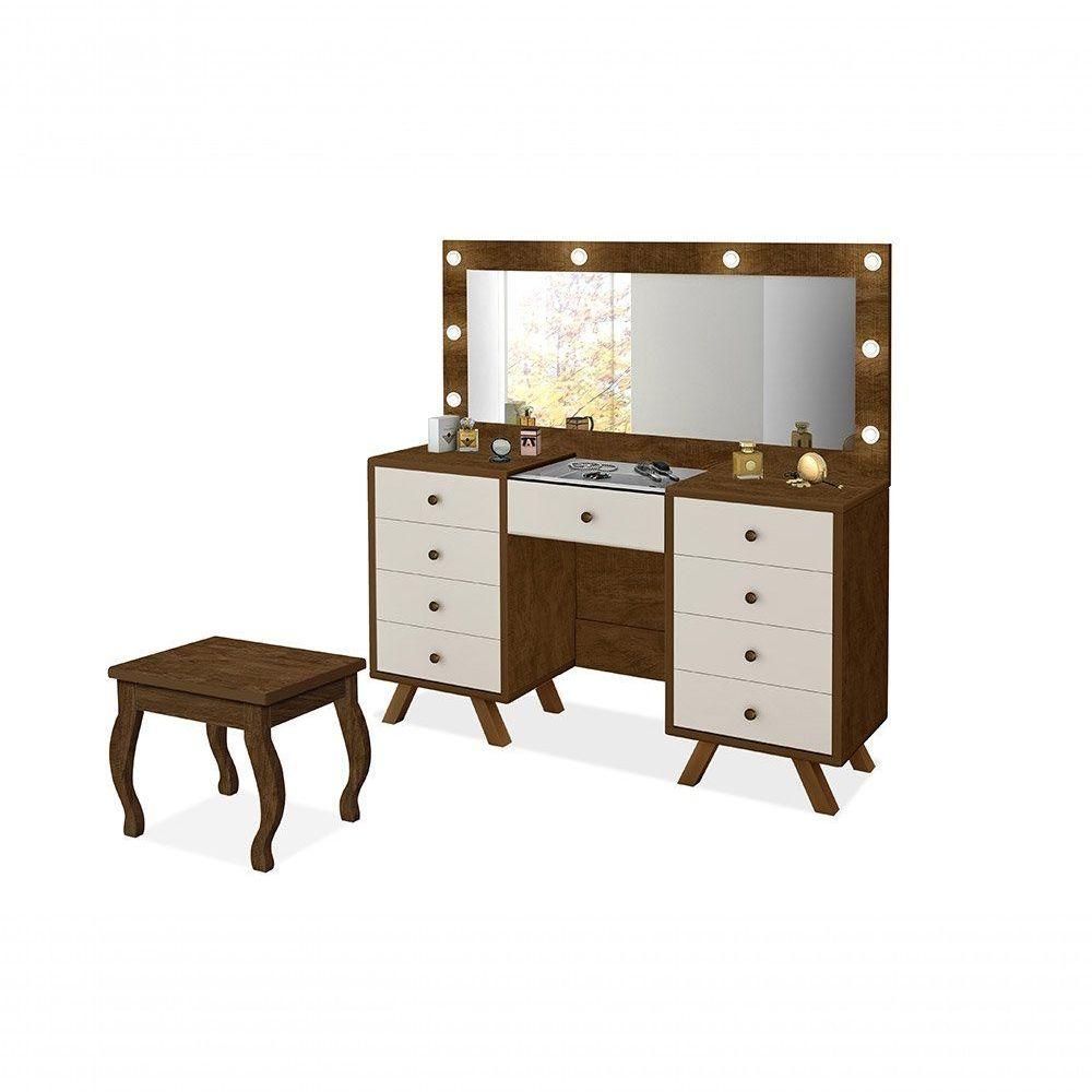 Encontraproduto.com.br - Penteadeira Com Espelho E Banqueta Mila Malbec E Off White
