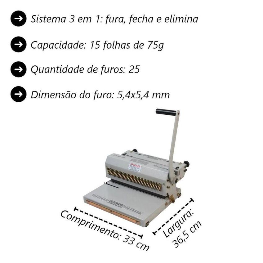 Encadernadora Perfuradora Wire O 2x1 Excentrix Cj Of2x1ex Duplo Anel Ofício Aço Tratado - imagem 5