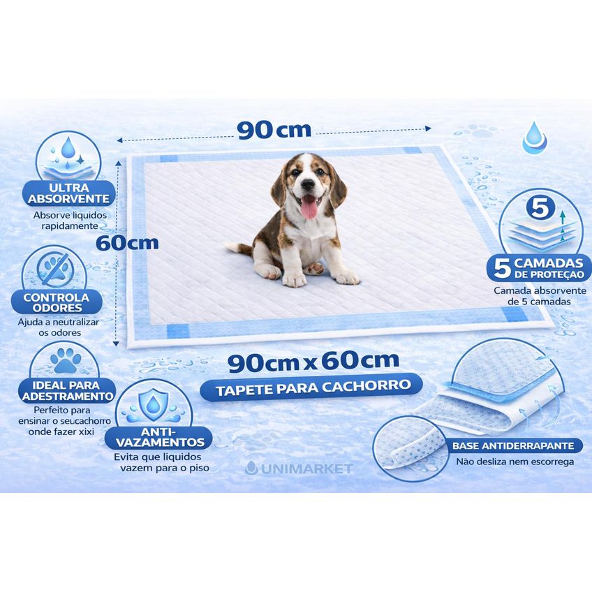 Tapete Higiênico Para Cachorro 90x60 Cm – Carvão Ativado, Bambu, Controle E Alta Absorção | 30 Unid. - imagem 3