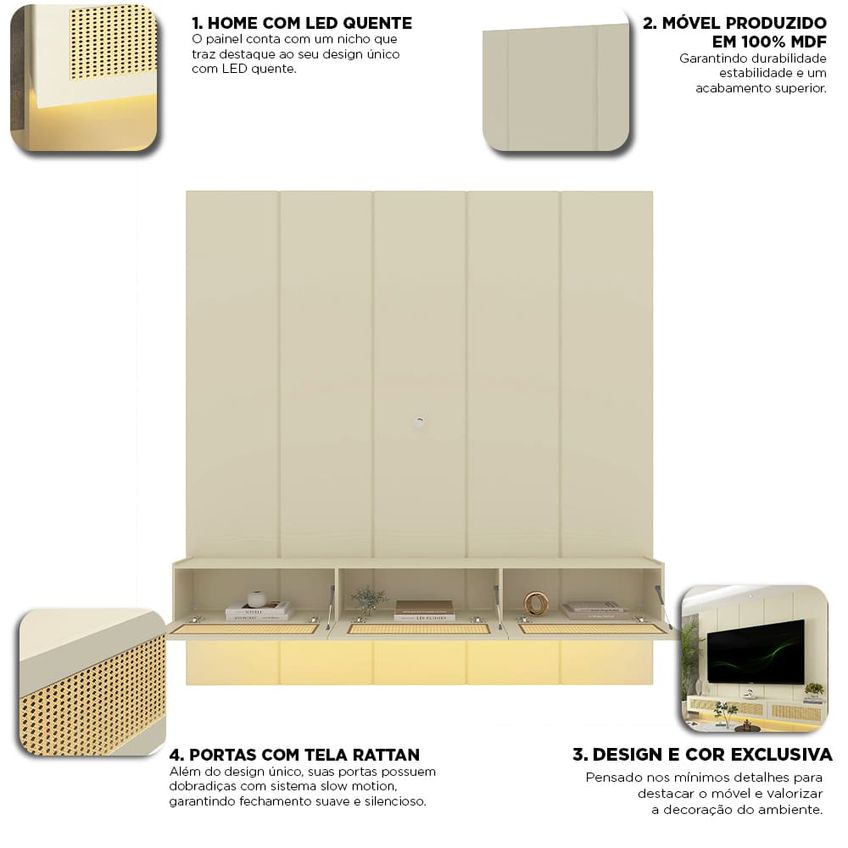 Home Para Tv 220 Realce Native Led Off White - Gelius - imagem 2