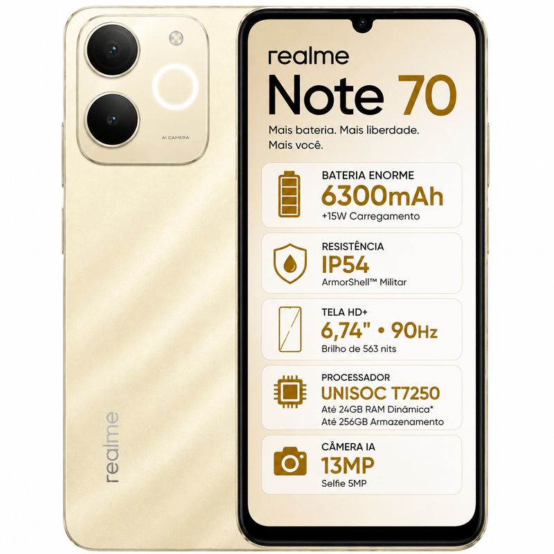 Smartphone Realme Note 70 128gb 4gb Ram Tela 90hz Bateria 6300mah