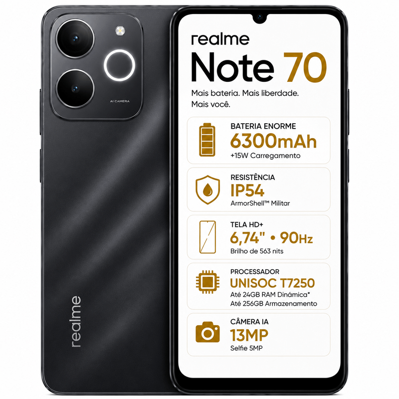 Smartphone Realme Note 70 256gb 4gb Ram Tela 90hz Bateria 6300mah