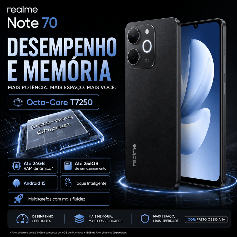 Smartphone Realme Note 70 128gb 4gb Ram Tela 90hz Bateria 6300mah