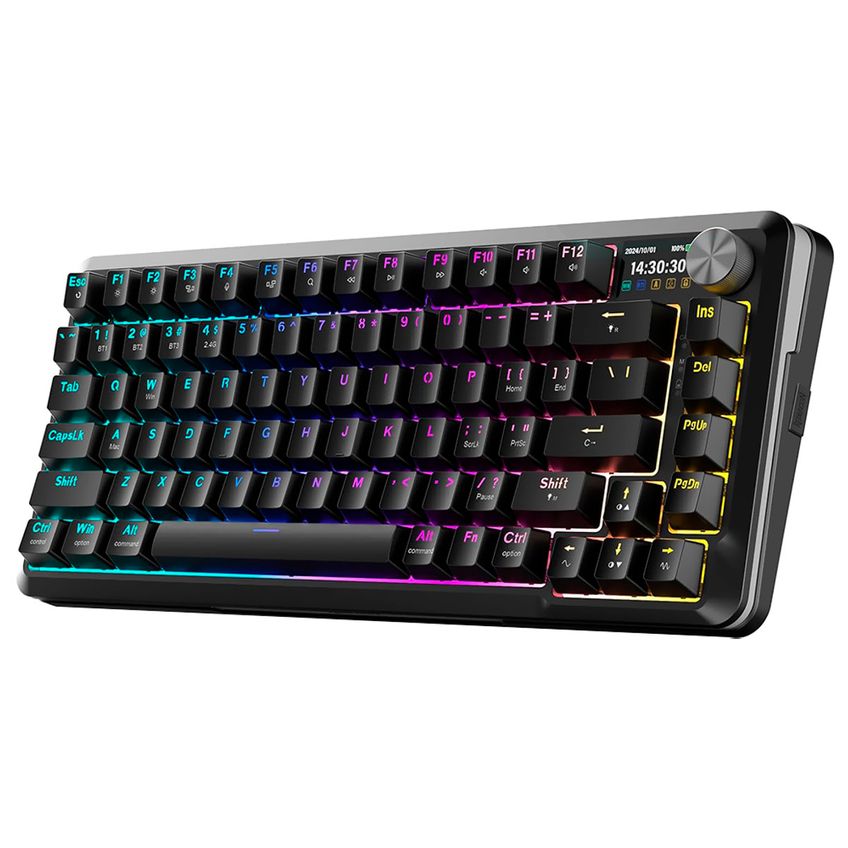 Teclado Gamer Mecânico Redragon K708-rgb-pro Flekact Pro Wireless / Rgb / Lcd / Inglês - Preto - imagem 3