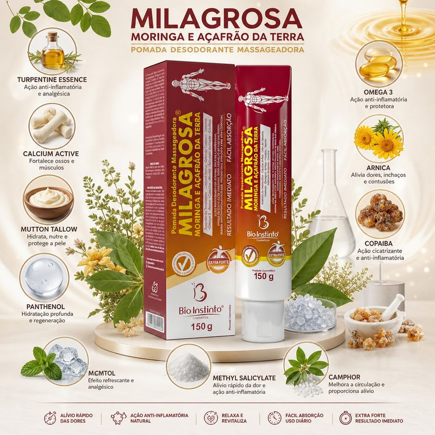 Pomada Desodorante Massageadora Milagrosa Moringa E Açafrão Da Terra 150g Bio Instinto - imagem 2