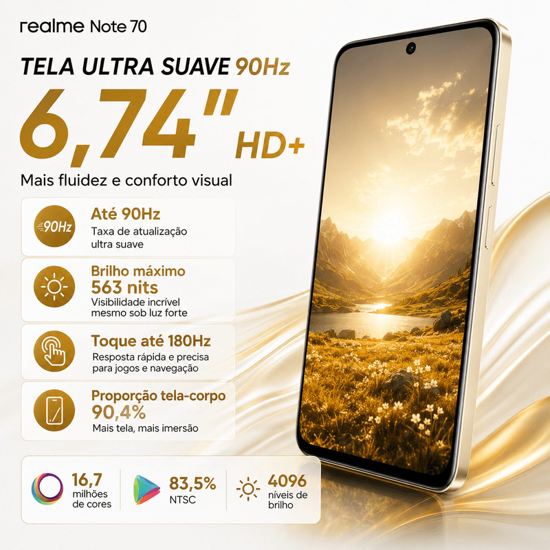 Smartphone Realme Note 70 128gb 4gb Ram Tela 90hz Bateria 6300mah