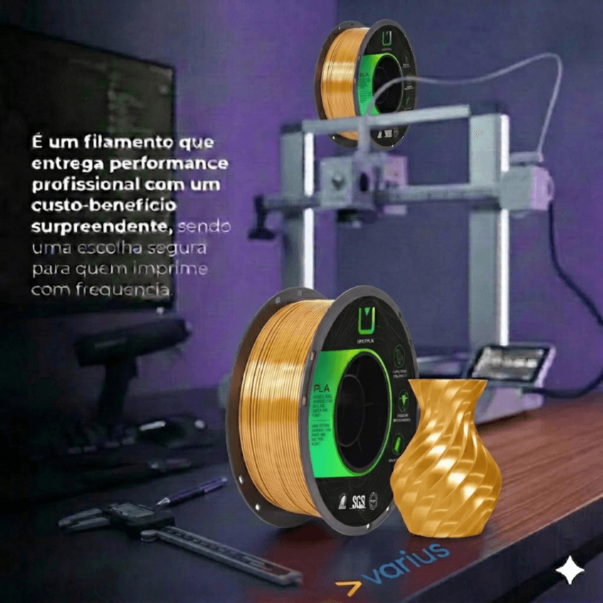 Filamento PLA Silk Ouro Envelhecido Metalizado 1kg Multfila 1.75mm - imagem 5
