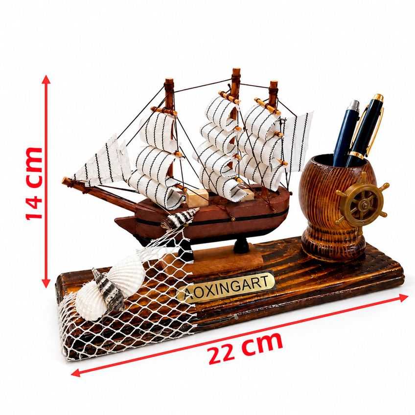 Porta Caneta Barco Navio Caravela Náutica Enfeite Casa Praia - imagem 5
