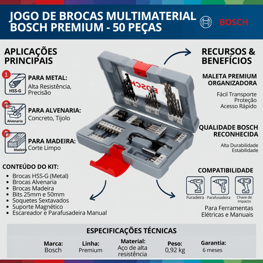 Furadeira Parafusadeira Impacto 21v Jogo 50 Peças Bosch - imagem 3