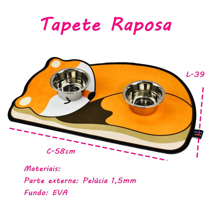 Tapete Comedouro Pet Kazzavip Parte Externa Pelúcia 1,5mm Fundo Em Eva Raposa 58cmx39cm Laranja - imagem 4