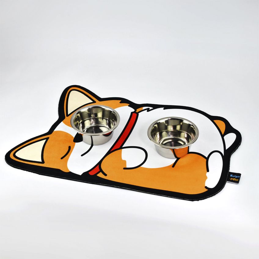 Tapete Comedouro Pet Kazzavip Parte Externa Pelúcia 1,5mm Fundo Em Eva Corgi 58cmx39cm Laranja - imagem 3