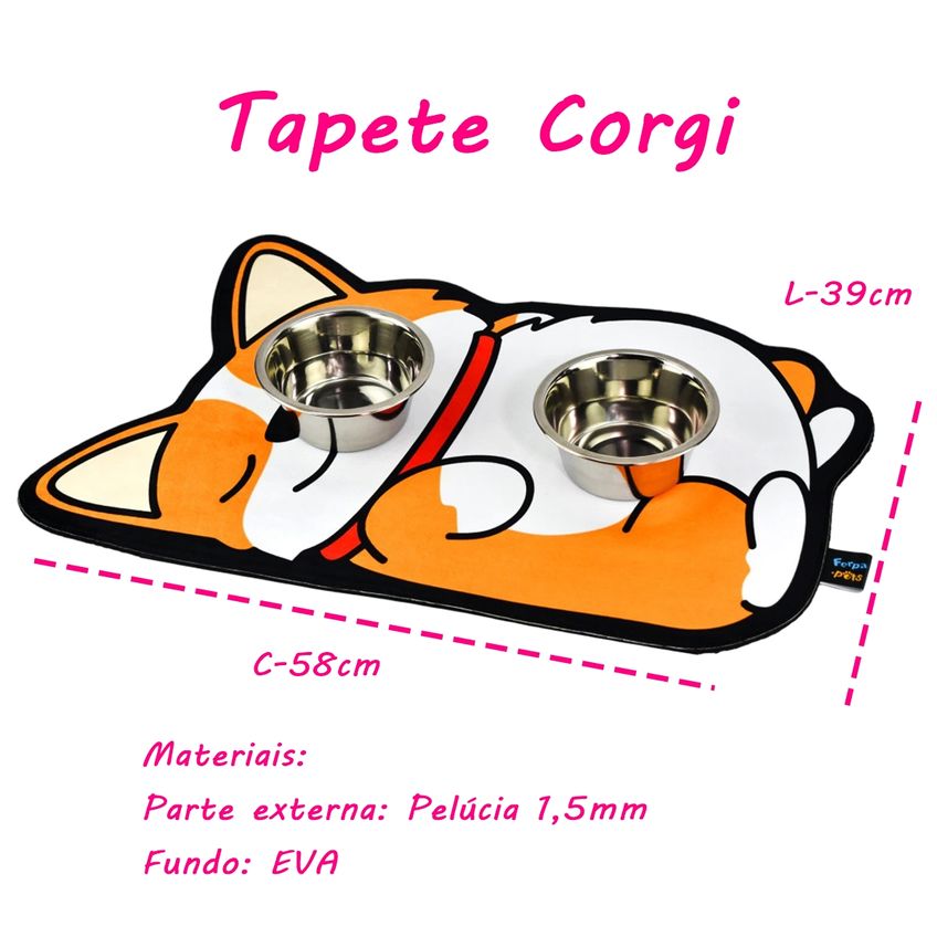 Tapete Comedouro Pet Kazzavip Parte Externa Pelúcia 1,5mm Fundo Em Eva Corgi 58cmx39cm Laranja - imagem 4